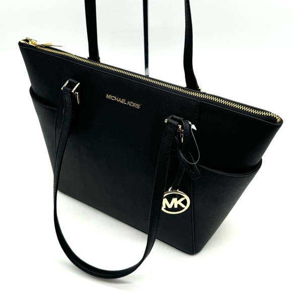 Michael Kors Large Charlotte TZ Tote Bag Black/Gold - Picture 8 of 11